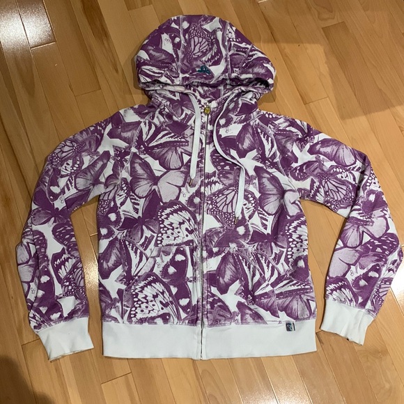 Unique TNA Aritzia Butterfly Full Zip Purple & White Hoodie - size M - Picture 1 of 16